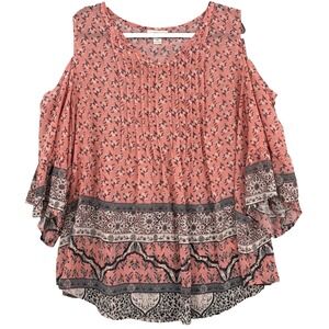 Style & Co Top Women XXL Open Shoulder Pink Floral Boho Festival Hippie Peasant